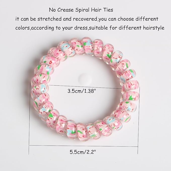 25pcs Spiral Hair Ties,Elastic Coil Hair Tie for Women Girls,No Crease No Damage Telephone Wire Cord Hair Ties for Thick Hair Thin Hair(Pink)