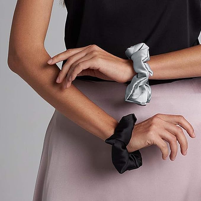 OLESILK 3 Count, 100% Mulberry Silk Scrunchies for Women, Silk Hair Ties for Curly Hair, Pink, Black, Navy, 19MM, 6A Grade, Hair Accessories