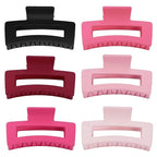 3.5 Inch Medium Hair Claw Clips 6 Pack Hair Clips for Women Square Rectangle Claw for Hair Banana Jaw Clips Hair Accessories for Girls (Pink)