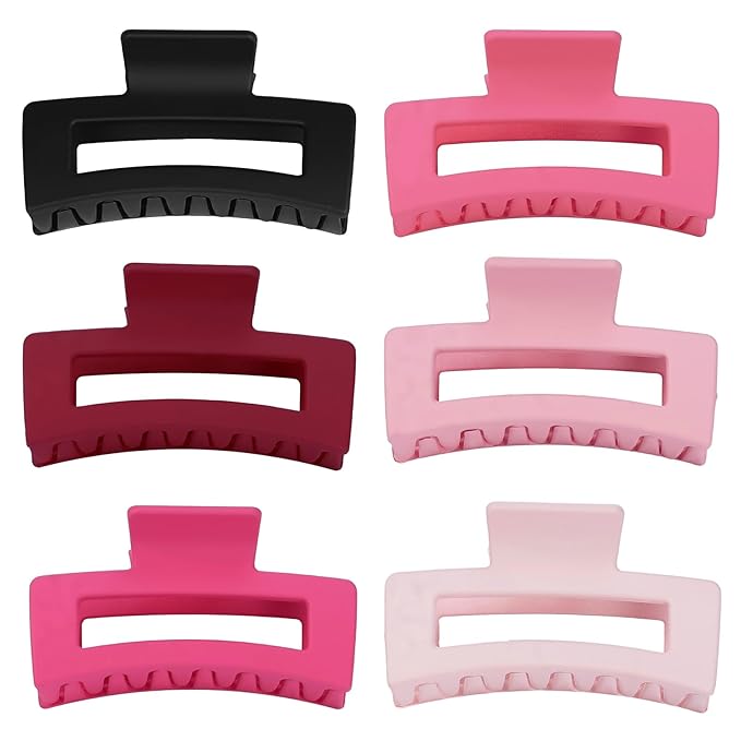 3.5 Inch Medium Hair Claw Clips 6 Pack Hair Clips for Women Square Rectangle Claw for Hair Banana Jaw Clips Hair Accessories for Girls (Pink)