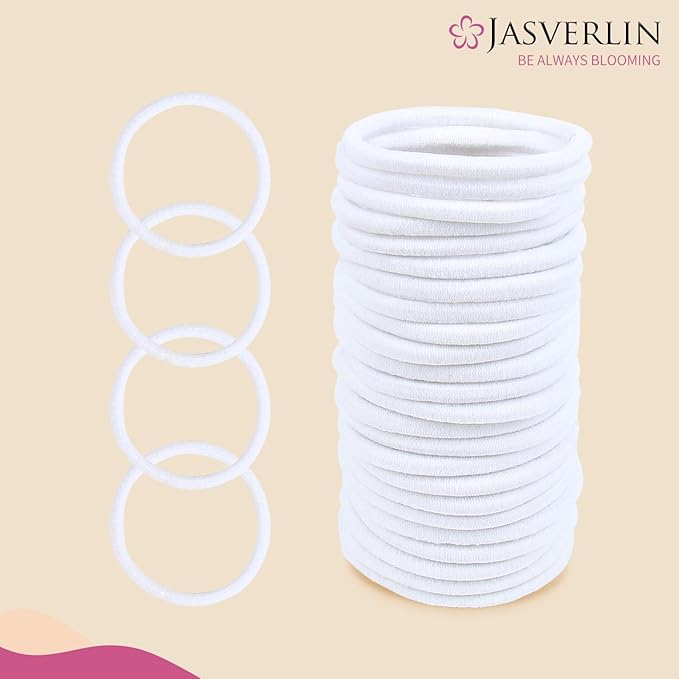White Thick Hair Ties 5mm Large Ponytail Holders for Women Girls Men Curly Texture Rubber Bands Durable Stretchy Nylon Hair Elastics for Braids 48 Count