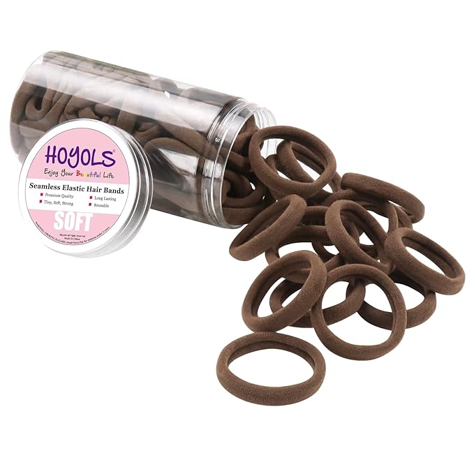 HOYOLS Soft Large Ponytail Holder for Women’s Elastic Hair Ties Hair Bands No Slip No Damage Seamless Scrunchies Headbands 100 Pcs (Sparkling Amber)