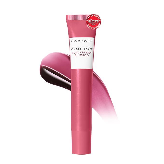 Glow Recipe Glass Balm Lip Treatment - 12Hr Hydrating Lip Balm & Moisturizer with Hyaluronic Acid to Smooth, Plump & Protect from Dryness - Sheer Berry High Shine Tint, Blackberry Bingsoo (15 ml)