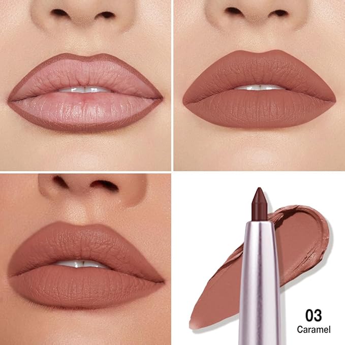 evpct Silky Smooth Lip Liner Pencil Retractable, Caramel Lip Liner Creamy Long-Lasting Formula for Precision Contouring Matte Velvet Pigmented Rich Lip Colors Crayon Lipstick 03