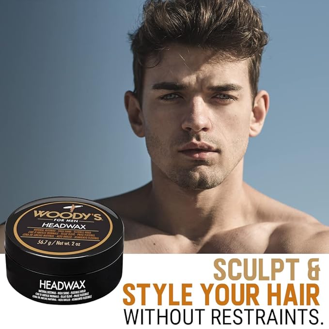 Woody's Headwax Pomade for Men - High Hold Hair Clay, Natural Beeswax Styling Wax, Matte Finish, Flexible Hold, Texturizing Pomade for All Hair Types, 2 oz