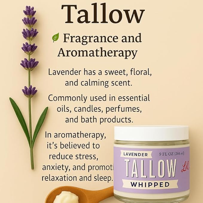 Whipped Tallow 2oz - All Natural Face Cream + Whole Body Moisturizer for Dry Skin - Made With Scented Oil Blend - No Preservatives, Parabens or Seed Oils - USA Made (Lavender)