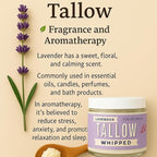Whipped Tallow 9oz - All Natural Face Cream + Whole Body Moisturizer for Dry Skin - Made With Scented Oil Blend - No Preservatives, Parabens or Seed Oils - USA Made (Lavender)