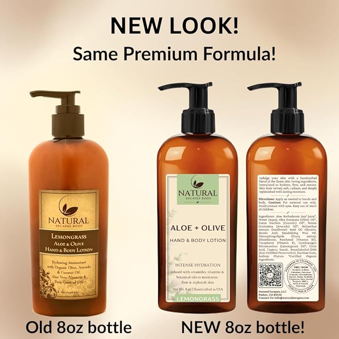 Moisturizing & Firming Lemongrass Body Lotion & Hand Cream - Natural Moisturizer for Dry Skin, Itchy or Crepey Skin - Eczema Treatment - Olive Oil, Coconut Oil & Avocado Oil - 8oz