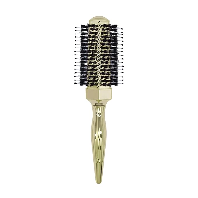 Round Hair Brush with Wild Boar Bristles – Specialized for Blowouts & Styling at Home or Salon, Suitable for All Hair Types.Gold