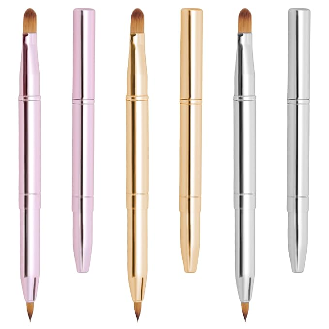 3 Pack Lip Brush for Lipstick Retractable Lip Brushes Double-Ended Lips Makeup Brushes with Lid for Lipstick Lips Gloss