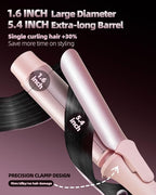 Large Hair Curling Wand, 1.6 Inch Big Barrel Curling Iron, 40 Million Ionic Ceramic Curler with 3 Temp, Auto Shut-Off, Long Barrel Curling Wand for Long Hair, Dual Voltage