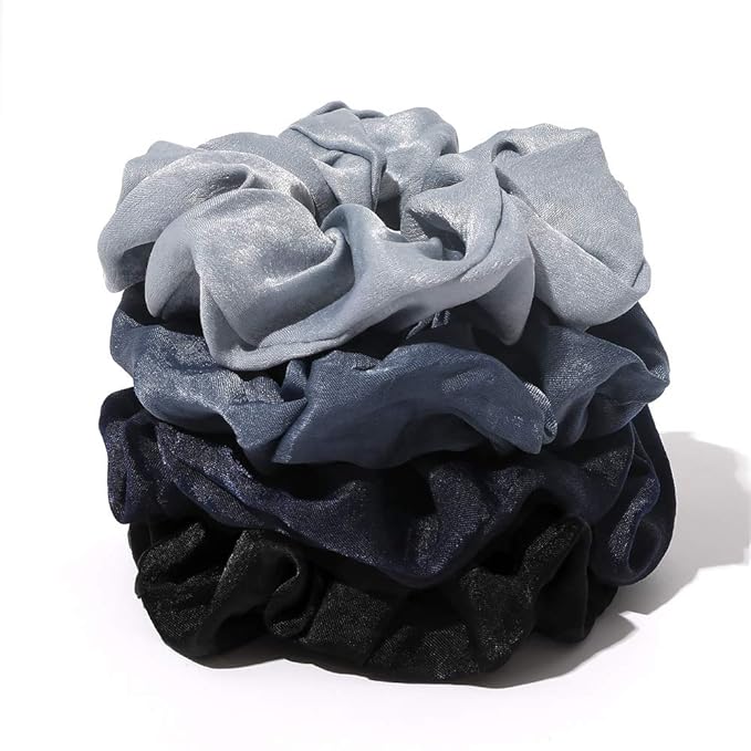 Silk Satin Scrunchies Women Hair Ties - Ivyu Big Scrunchy Ponytail Holder No Crease Hair Bands Soft Elastic No Hurt Your Hair for Vsco Girl Women Blue