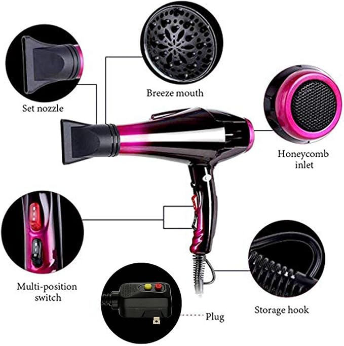 Hair Dryer Professional Blow Dryer Negative Ions 3500W Powerful Fast Drying Low Noise Long Cord Quick Dryer with Nozzle and Diffuser Hair Blow Dryer with 2 Speed and 3 Heat Settings (Purple-2)