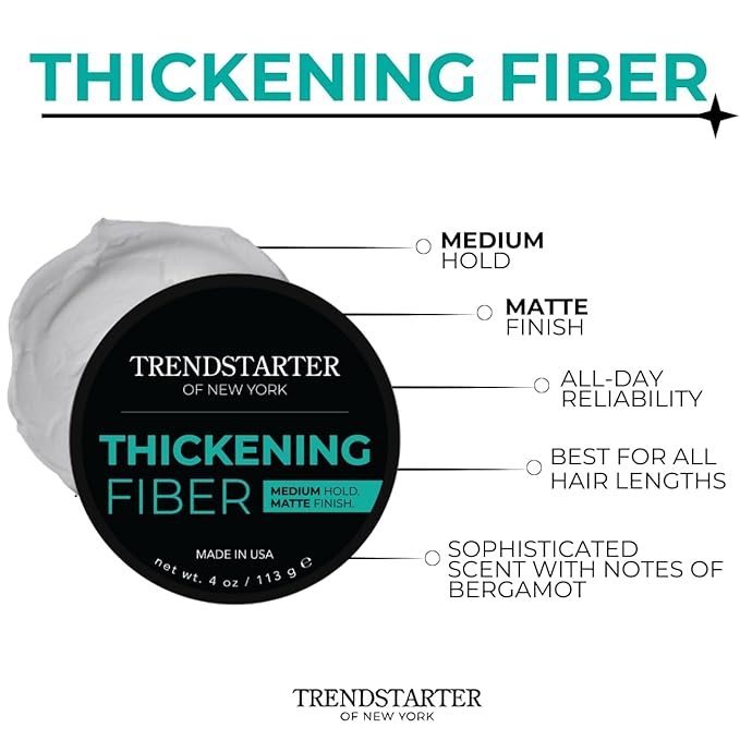 TRENDSTARTER - THICKENING FIBER (4oz) (PACK of 2) - Medium Hold - Matte Finish - Premium Hair Thickening Clay Pomade - Water-Based - All-Day Hold Styling Product