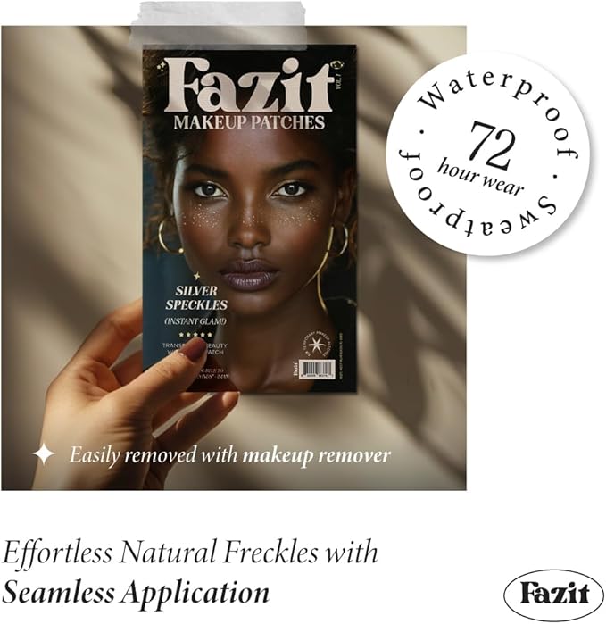 Fazit Makeup Patches - Silver Speckles - Glow Up Make-Up Patches - Cute Glitter Makeup Accessories for Women - Cosmetic Glitter for Face