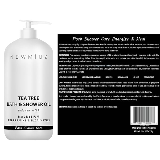 New Miuz Magnesium inShower Body Conditioner Soft Skin Post Shower Care Moisturizer for Body Legs Bath Oil Sore Muscles Recovery Peppermint Eucalyptus Tea Tree Spa Gift
