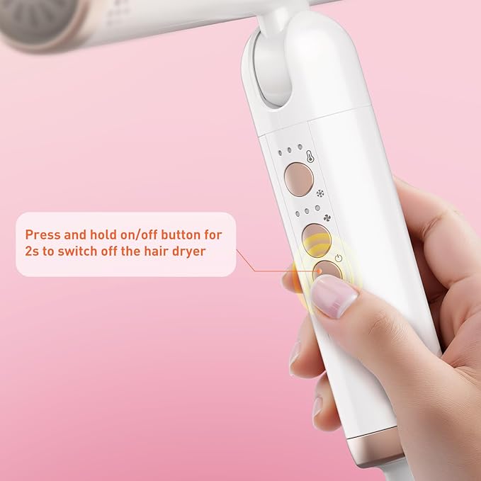 Quico Travel Hair Dryer with Dual Voltage, 120000 RPM Fast Drying Hair Dryers for Women with 500 Million Negative Ions, Thermo-Control Compact Hair Blow Dryer with Cold, 3 Heat & 3 Speed Settings