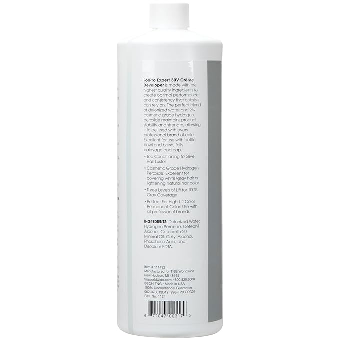 ForPro Expert 30 Volume Crème Developer for Hair Lightening, Gray Coverage & Color Deposit with Extra Lift, 32 Fl Oz