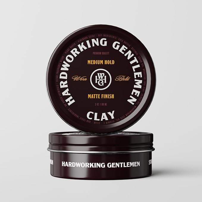 Hardworking Gentlemen - Medium Hold Hair Clay - Mens Hair Clay - ALL NATURAL ingredients - Matte Finish - Holds All Day - 2oz. (Medium Hold)