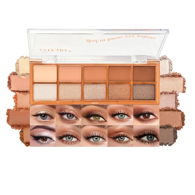 Neutral Nude Brown Eyeshadow Palette – 10 Matte & Shimmer Eye Shadows, High Pigment, Waterproof & Blendable. Long-Lasting Neutral Eye Makeup for Daily Natural Looks, Beginners & Mature Women.