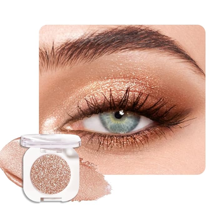 Light Brown Single Glitter Eyeshadow Makeup, Neutral Powde Eye Shadow for Women, Brown Shimmer Singles Eyeshadow Palette Pigmented Waterproof, sombras para ojos, Girls Christmas Eyeshadows Gift