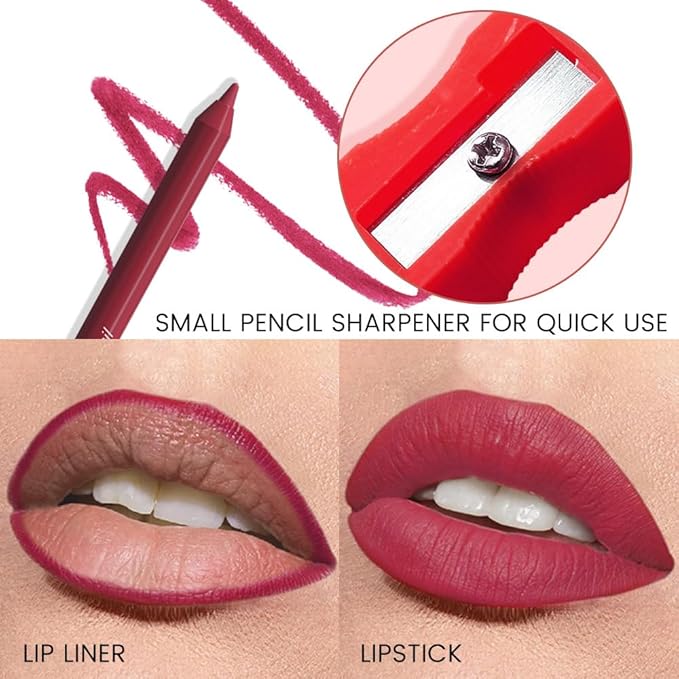 evpct 1Pcs Plum Wine Red Matte Long Lasting Lip Liner Pencil Makeup for Shaping & Sculpting Lips, No Transfer Long Wear Waterproof Pigmented Lip Liner lipliners Crayon Lipstick Pencil with Sharpener
