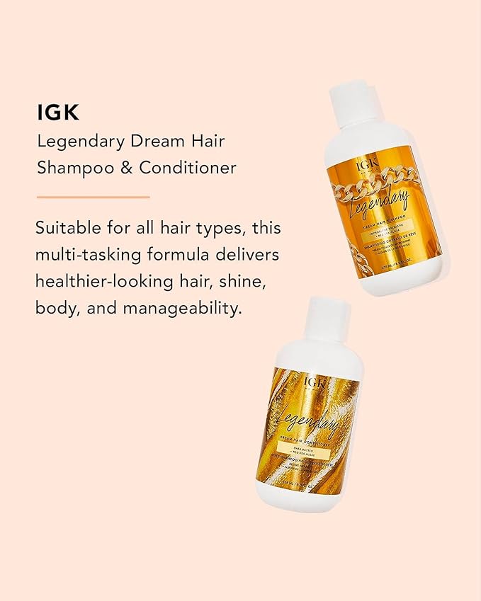 IGK LEGENDARY Dream Hair Shampoo and Conditioner Set | Healthy + Hydrated + Shine | Vegan + Cruelty Free | 8 Oz