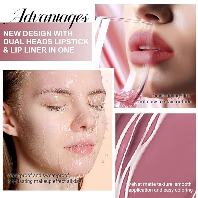 Kaely 2-in-1 Matte Lipstick and Lip Liner, Liquid Lip Stain Makeup for women Long Lasting Waterproof Smudge Proof, labiales matte mate larga duracion listip 24 hours originales, 29 Antique Rose