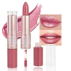 evpct 2 in 1 Natural Nude Pink Glitter Metallic Shimmer Diamond Lipstick and Lip Gloss Set for Women Long Lasting Waterproof, Warm Rose Pink Sparkle Glitter Shiny Lipstick and Lip Liner Makeup Set, 05