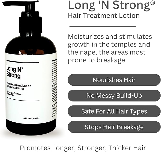 Long 'N Strong Treatment Lotion with Shea Butter - Moisturizer for All Hair Types - Strengthens and Repairs Color-Treated and Ethnic Hair - For Longer, Stronger, Thicker Hair - 8 Fl Oz (240 ml)