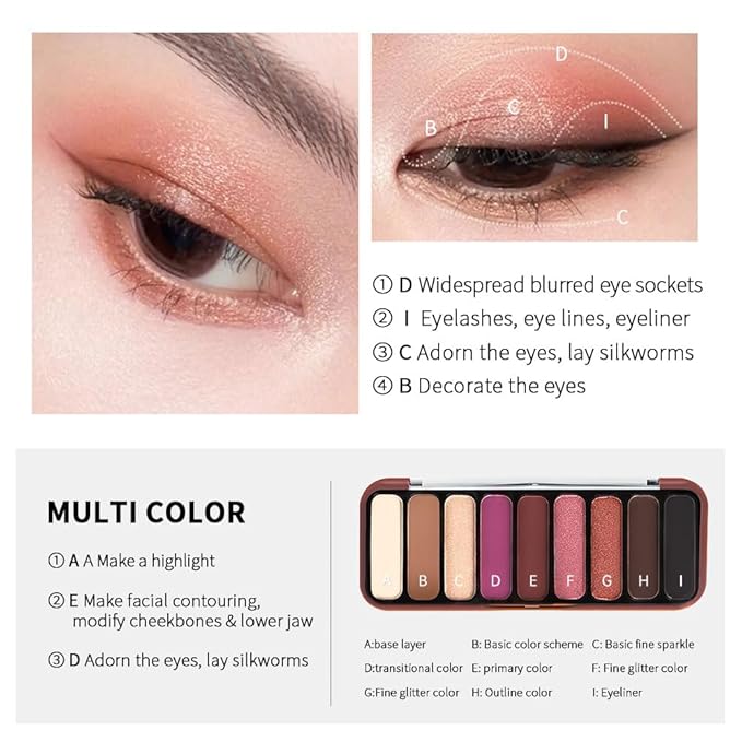 Rose Mauve Brown Eyeshadow Palette – 9 Matte & Shimmer Shades in Orchid Mauve, Berry Brown, Rose Pink & Copper – High Pigment, Blendable, Long-Lasting Natural to Glam Smokey Eye Looks