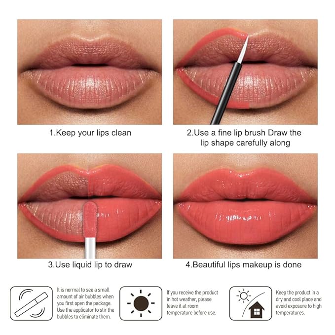 evpct Coral Nude Pink Shiny Longwear No-Budge Liquid Lip Color Lipstick Makeup, Highly Pigmented Color Instant Shine, Waterproof Long Lasting Lipstick Women Lip Stain Gloss with Lip Liner Brush, 20#