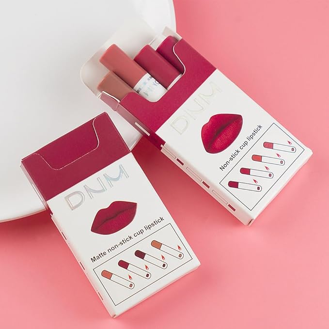 evpct 4 pk Mini Cigarette Color Changing Change Lipstick Sets PH Lip Balm Kit,DNM Litte Smoke Tube Red Lipstick Moisturizing Lip Stain Long Lasting Waterproof for Women labiales matte larga (A-Set05)