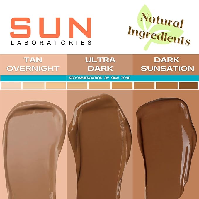 Sun Laboratories By Giesee Tan Overnight Sunless Tanning Lotion 4 oz - Organic Self Tanner, Long Lasting Tanning Lotion, Natural Body Lotion for Sunless Tan, Face & Body Self Tanner