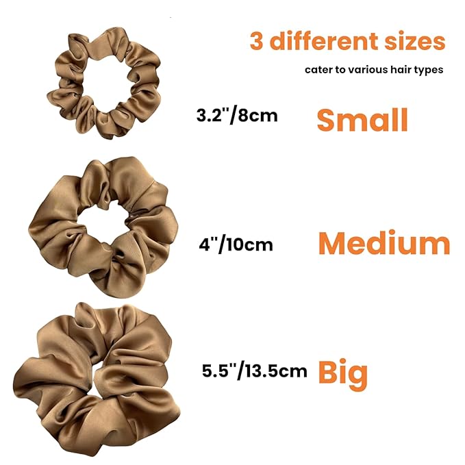 3 Pieces Satin Scrunchies Set for Hair No Crease Elastic Hair Ties for Women and Girls (Light Brown)