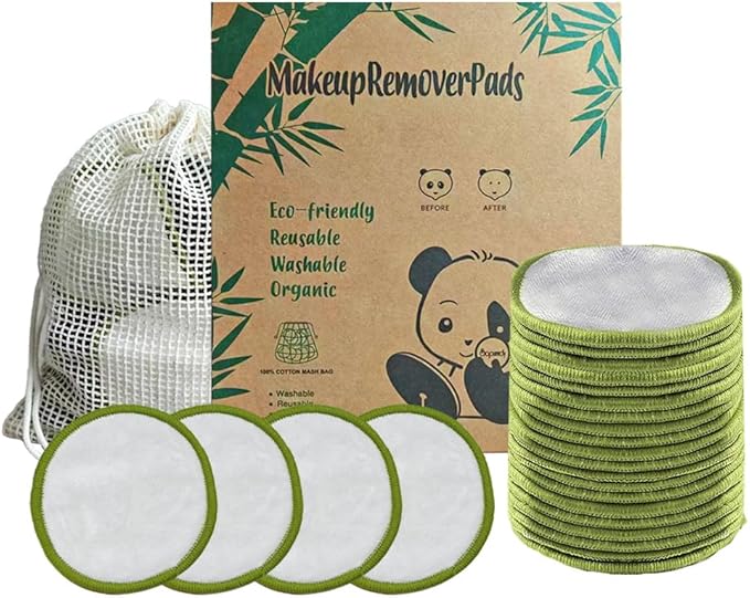 20 Pack Reusable Makeup Remover Pads with Laundry Bag, Environmentally Friendly and Suitable for All Skin Types, Washable Bamboo Cotton Rounds White