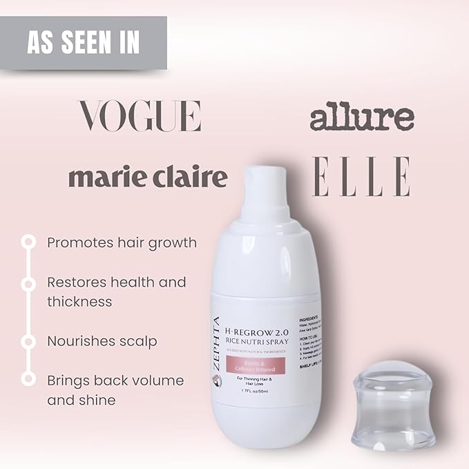 H-Regrow Hair Growth Spray – With Rice Water, Biotin, Aloe Vera, Caffeine, and Ginger – Hair Growth Product for Men and Women – For Thinning Scalp