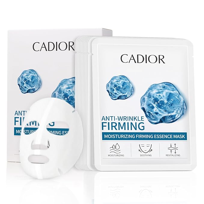 Hydrating and Firming Essence Sheet Face Masks with Quadruple Peptide and Sodium Hyaluronate, Moisturizing & Anti-Wrinkle, Safe for Sensitive Skin, Pack of 10