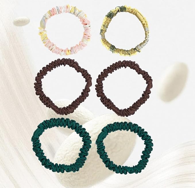 6 Pack 100% Muberry Silk Scrunchies for Women Luxury Hair Ties,No Damage Gentle Hair Bands,Ponytail Holders Silk Hair Ties for Thick and Thin or Curly Hair