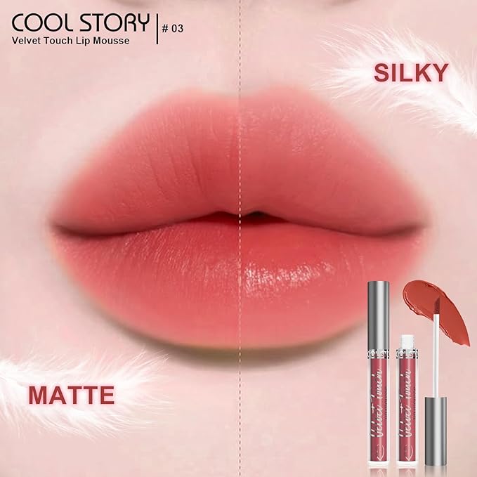 COOL STORY Velvet Lip Stain Mousse, Lip Tint Long-Lasting Waterproof Matte Finish (03)
