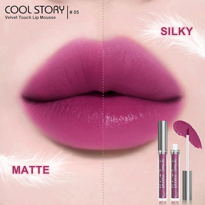 COOL STORY Velvet Lip Stain Mousse, Lip Tint Long-Lasting Waterproof Matte Finish (05)
