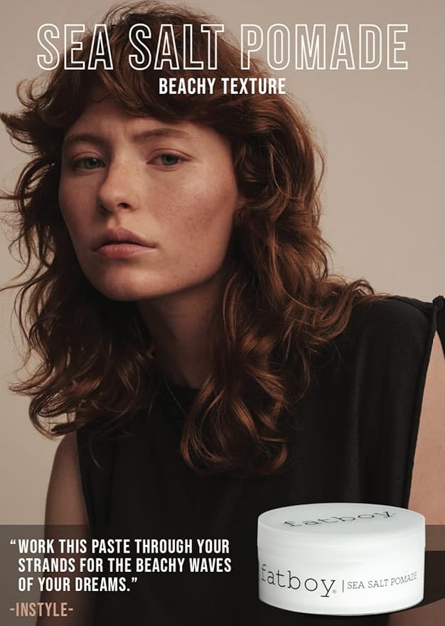 Fatboy Sea Salt Hair Pomade with Coconut Oil & Shea Butter, Lightweight Hold for Texture, Styling & Shine, Tousled Beach Waves Finish, Hair Care for All Hair Types, Paraben Free, Color Safe, 2.6 Oz