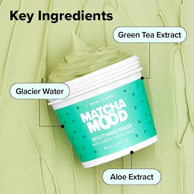 I DEW CARE Wash-Off Mask - Matcha Mood | Korean Facial Soothing Green Tea Skincare for Dry and Sensitized Skin, Korean Face Mask Skin Care for Face, 3.38 Oz
