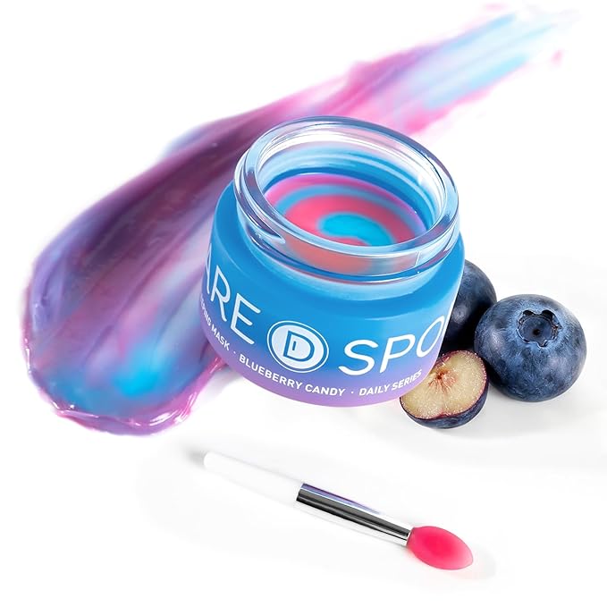 Blueberry Lip Mask Overnight, Dual-Color Lip Sleeping Mask for Reduce Fine Lines, Nourish and Hydrating Dry Cracked Skin with Vitamin C and Shea Butter, Stocking Stuffer