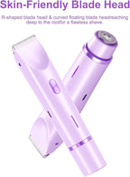 2025 New 2-in-1 Bikini Trimmer & Electric Shaver for Women - Cordless Wet/Dry Electric Razor Kit, Waterproof Hair Removal for Face/Lips/Underarms/Legs/Pubic Areas (Purple)