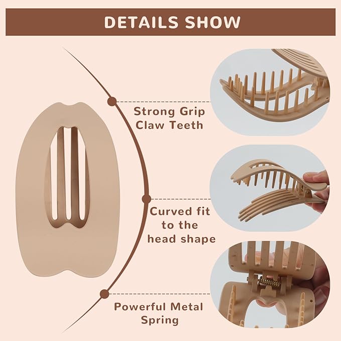 Flat Hair Clips for Women - Stylish French Lay Down Flat Claw Clips for Thick Thin Hair, Comfortable Curved Large Flat Clips, Leopard Print Non-Slip Strong Hold Hair Accessories, Tortoise Pack of 8