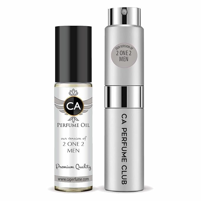 CA Perfume Duo Impression of 2 One 2 Men For Men Perfume Layering Set Mens Cologne Long Lasting Travel Size EDP + Body Oil Roll-On Bottle 0.27 Fl Oz+0.33 Fl Oz