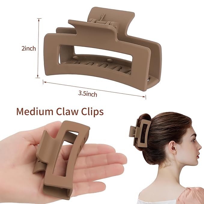 3.5 Inch Medium Hair Claw Clips 6 Pack Hair Clips for Women Square Rectangle Claw for Hair Banana Jaw Clips Hair Accessories for Girls -Regular