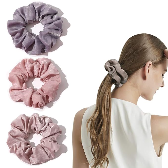 Ivyu Silk Satin Scrunchies - No Crease Hair Ties for Women, Thick Hair Ponytail Holders with Soft Elastic Bands