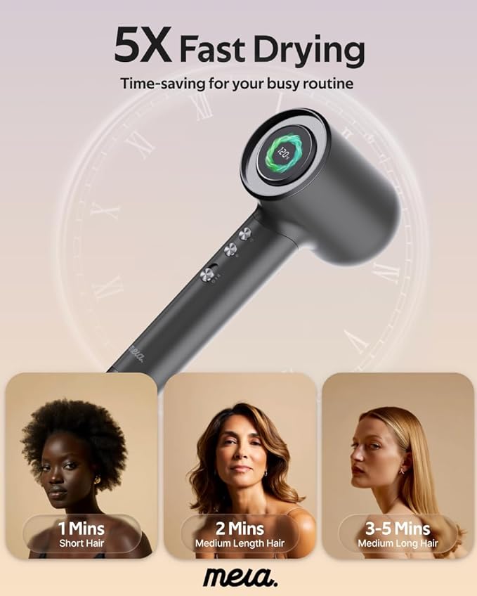 Professional Bi-Ionic Aromatic Hair Dryer- mera PRO -Fast Drying Salon Results Blowdryer w/Magnetic Diffuser & Aromatherapy Nozzle, One Button Safe Mode, cUL Certified, Lightweight for Travel